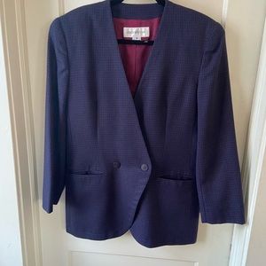 Vintage Jones New York V-Neck Double Breasted Blazer. Purple/Blue Plaid Sz 10